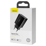 Baseus Speed Mini hurtigoplader, USB-C, PD, 3A, 20W (sort)