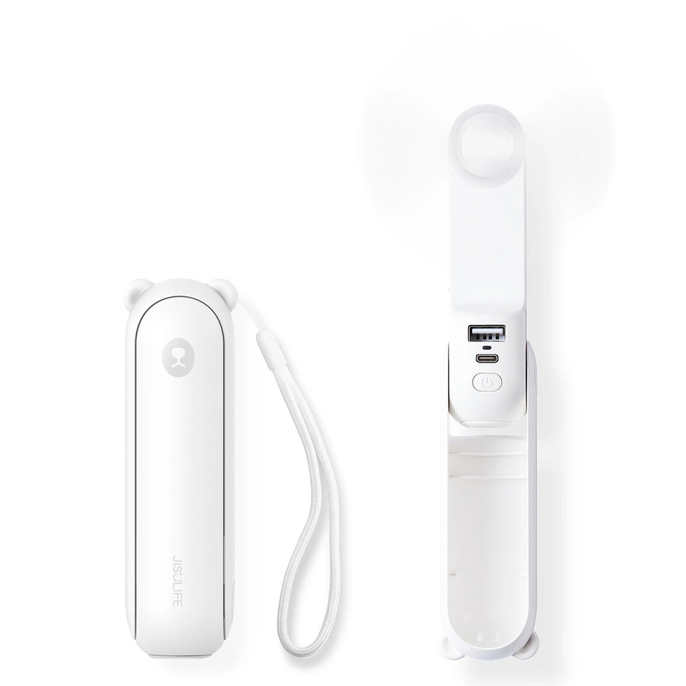 Jisulife håndholdt ventilator Life8 Plus bærbar USB-ventilator med Power Bank-funktion 4500mAh og lommelygte - hvid