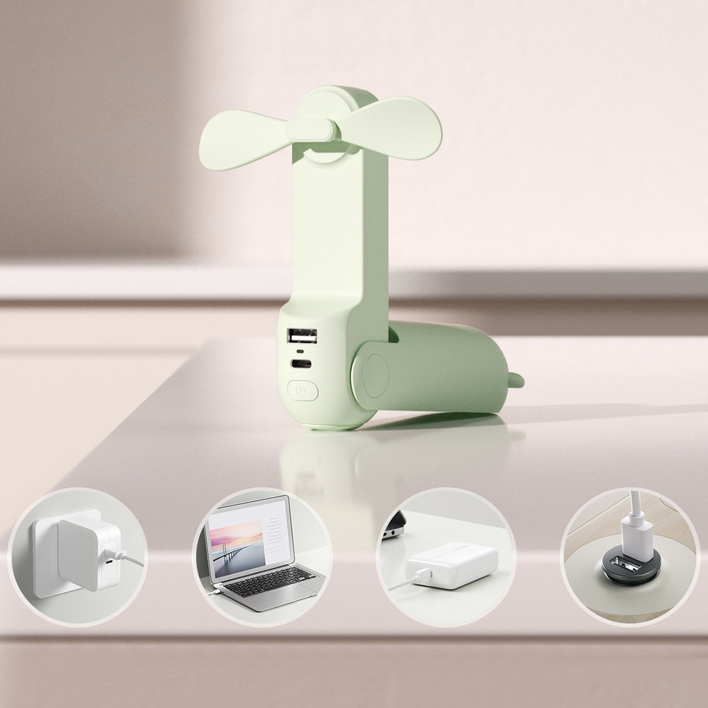 Jisulife håndholdt ventilator Life8 Mini Portable USB-ventilator med 2000mAh Power Bank og lommelygte - Grøn