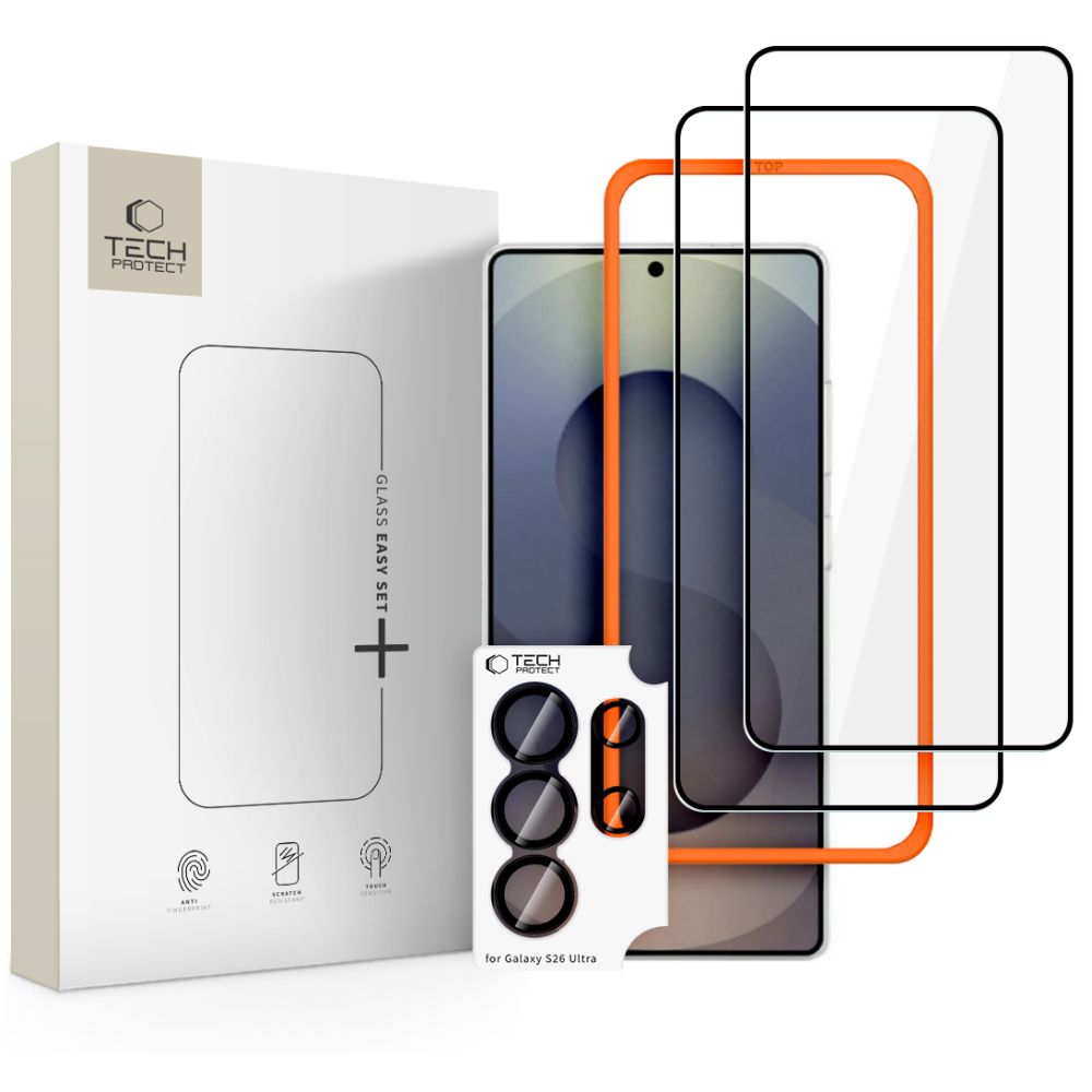 Tech-Protect Easy Set+ 3-pakke af hærdet glas til Samsung Galaxy S26 Ultra - sort