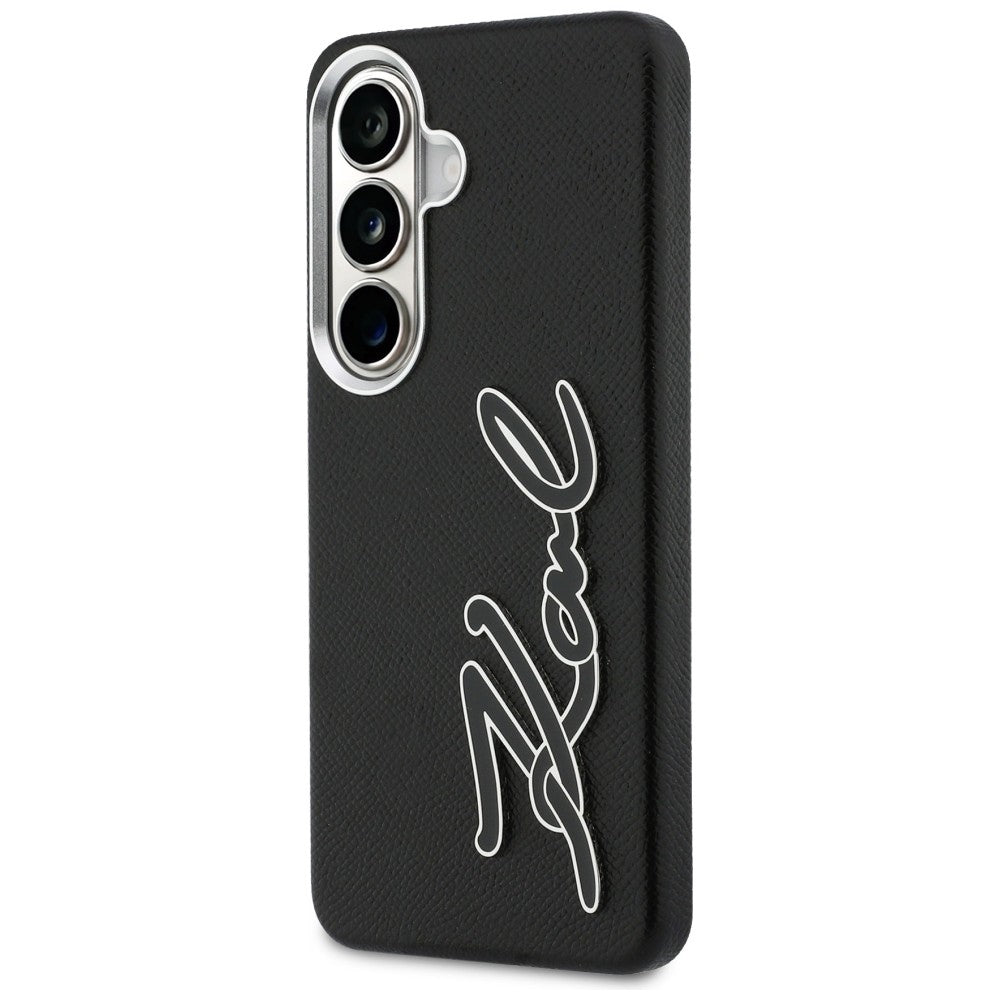 Karl Lagerfeld Grained Signature Metal Resin Logo Case til Samsung Galaxy S26 - sort