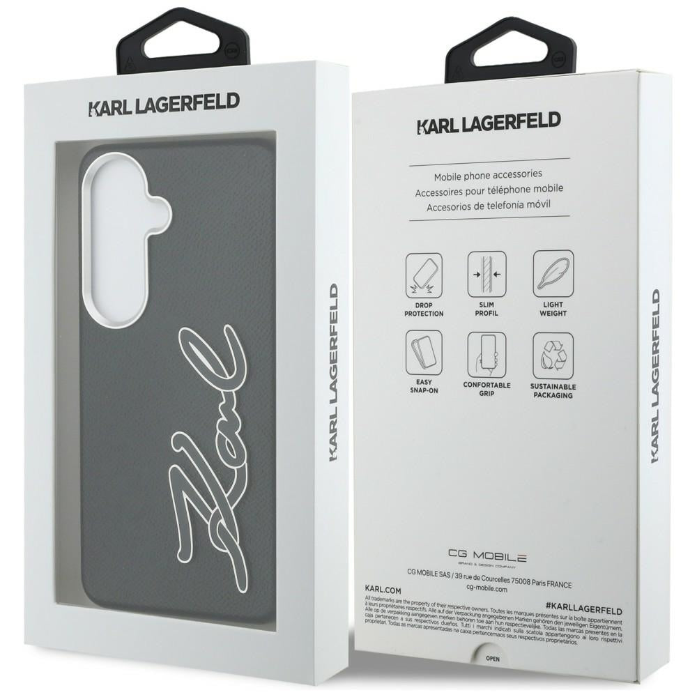 Karl Lagerfeld Grained Signature Metal Resin Logo Case til Samsung Galaxy S26 - sort
