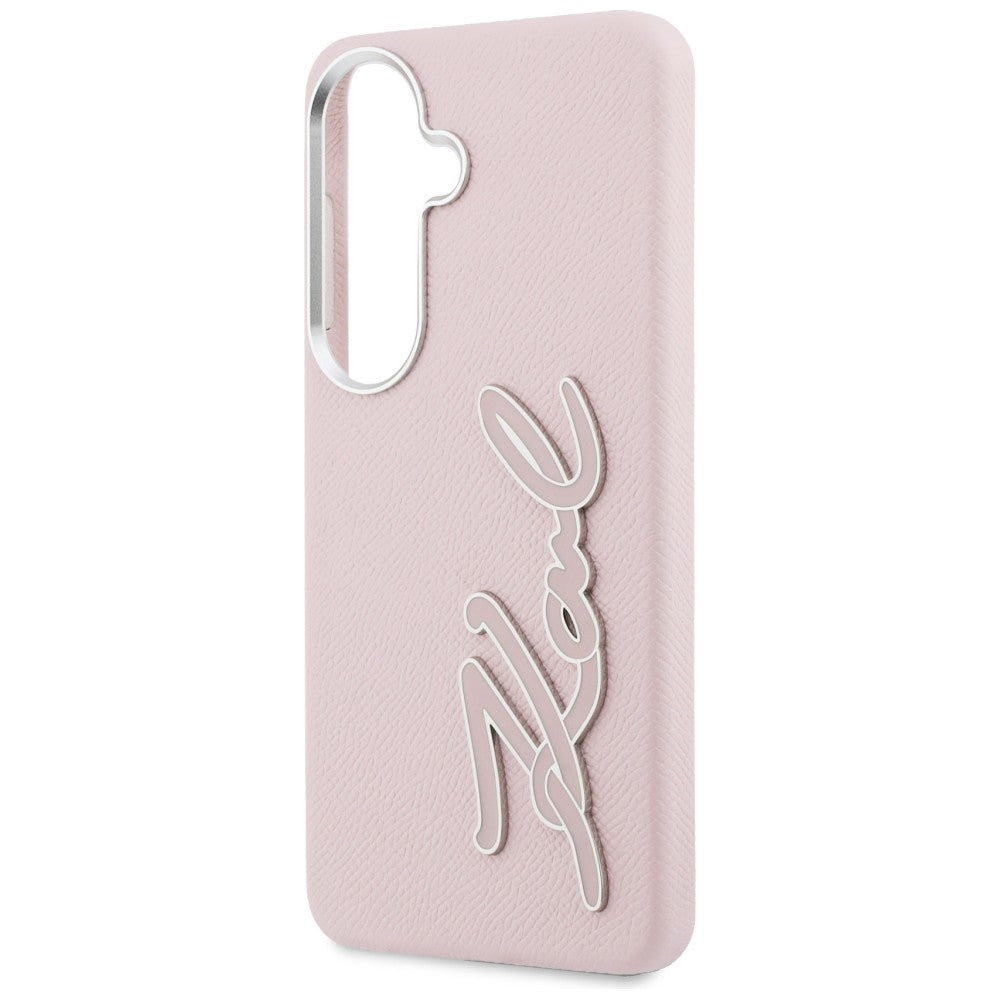 Karl Lagerfeld Grained Signature Metal Resin Logo Case til Samsung Galaxy S26 - Pink