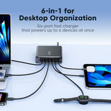 Tech-Protect DC240W-GaN opladningsstation 6 porte 4 x USB-C 2 x USB-A 240W QC3.0 - sort