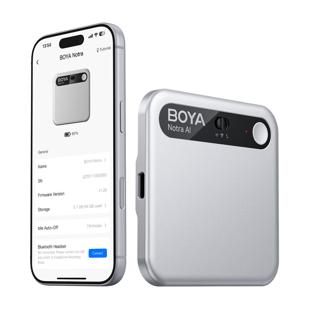 BOYA Notra Voice Recorder med AI Transcription - Sølv