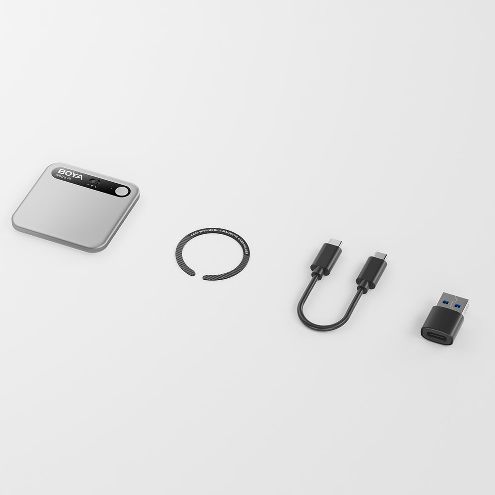 BOYA Notra Voice Recorder med AI Transcription - Sølv