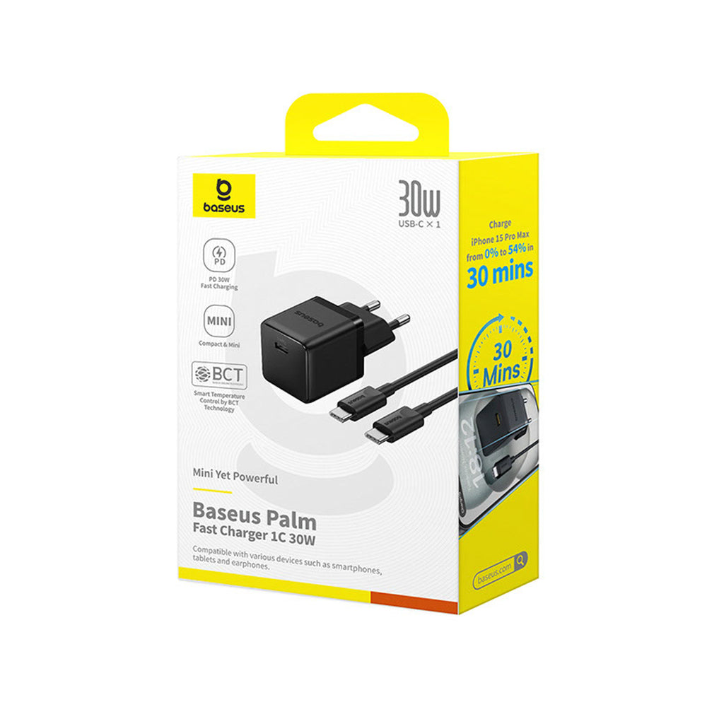 Baseus Palm 30W Wall Charger med 60W USB-C kabel 1m - sort