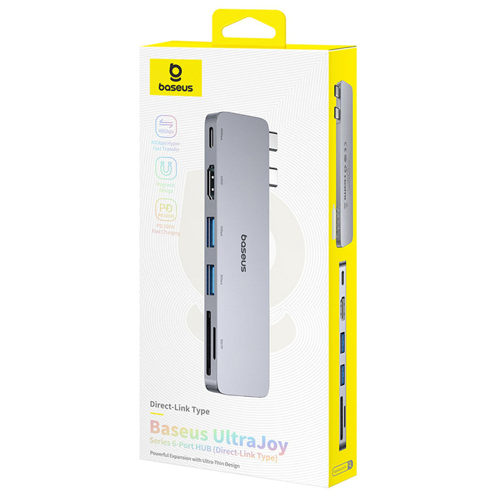 Baseus UltraJoy Series 6-in-1 USB-C 40 Gb/s USB 3.0 HDMI 4K USB Hub with SD and microSD Reader - Gray