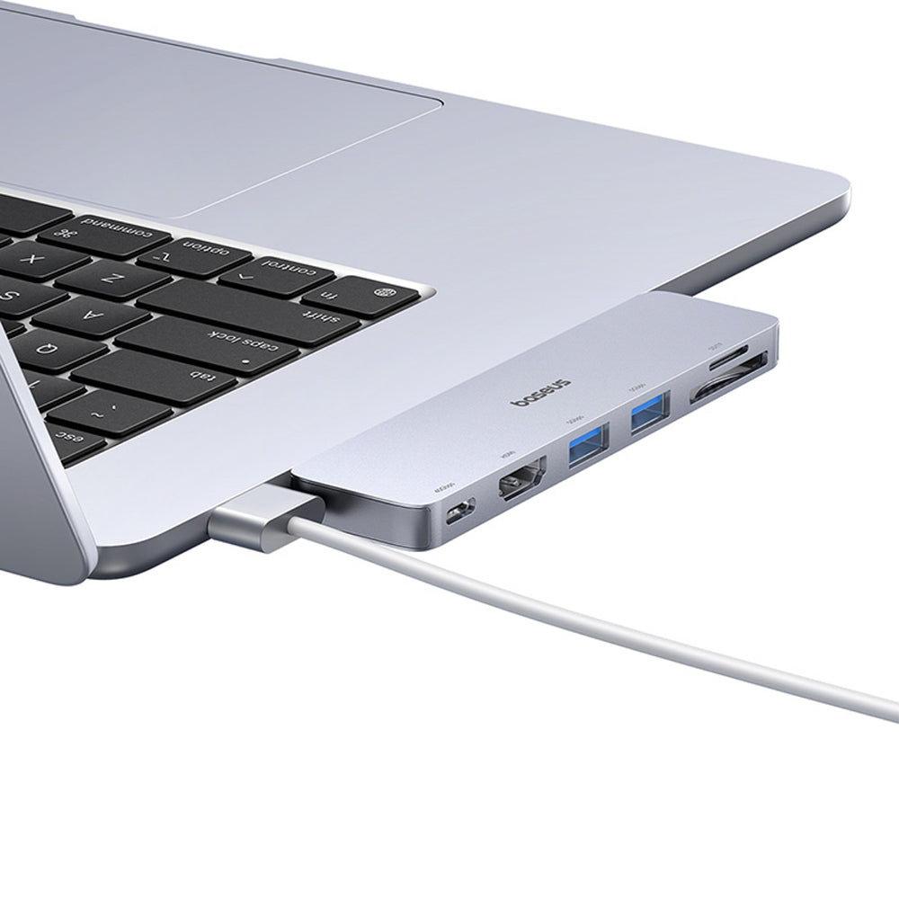 Baseus UltraJoy Series 6-in-1 USB-C 40 Gb/s USB 3.0 HDMI 4K USB Hub with SD and microSD Reader - Gray