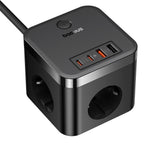 Baseus PowerCombo Cube 30W Power Strip 3xAC 2xUSB-A 2xUSB-C 1.5m - sort