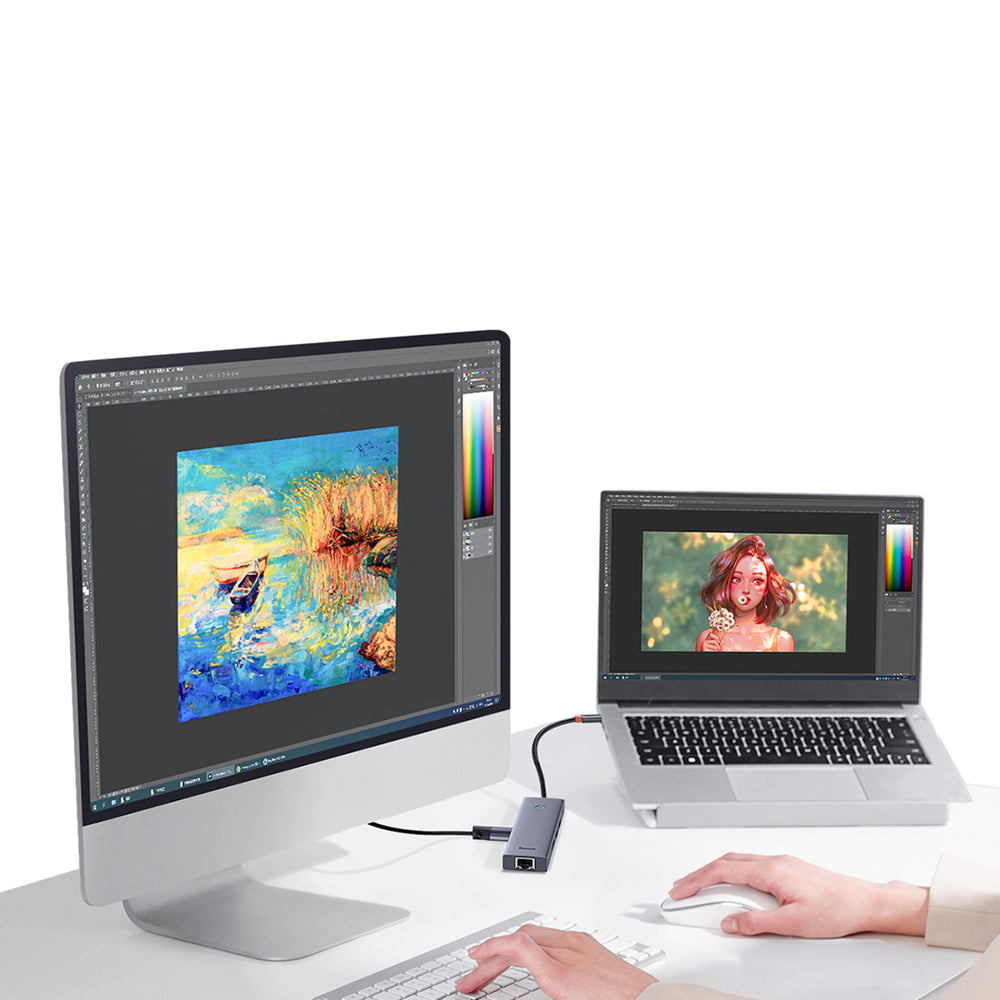 Baseus UltraJoy Series 5in1 USB-C HDMI 4K 4x USB-A 3.0 USB-hub - grå