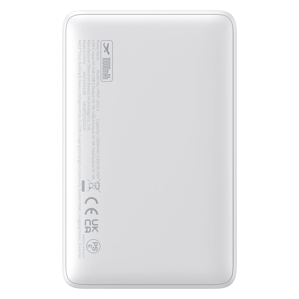 Baseus EnerFill FP11 10000mAh 15W Power Bank with White USB-C Cable 20V/3A 30cm - White