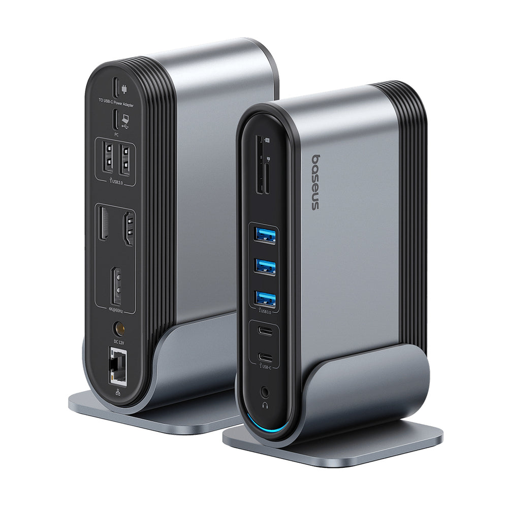 Baseus UnionJoy USB-C Docking Station 2xHDMI4K@60Hz 1xDP4K@60Hz 3xUSB-A3.0 2xUSB-C3.0 2xUSB-A2.0 1xRJ45 PD PC 1xSD+TF 1x3.5mm minijack - gray