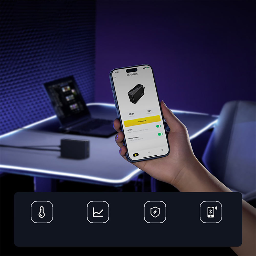Baseus Digital GaN 3xUSB-C 1xUSB-A 240W Wall Charger with Power Cable - Black