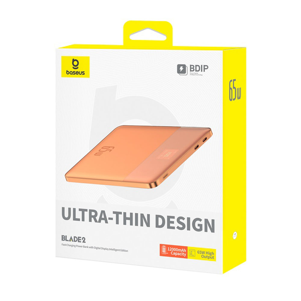 Baseus Blade2 12000mAh 65W Powerbank with Digital Display (with Baseus Mini White Series USB-C - USB-C 100W (20V/5A) 50cm White Cable) - Orange