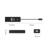 Orico PWCUR-C3 3-port USB hub 1x USB-A 3.0 1x USB-C 3.0 1x RJ45 Gigabit Ethernet 0.15 m - black