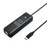 Orico PWCUR-C3 3-port USB hub 1x USB-A 3.0 1x USB-C 3.0 1x RJ45 Gigabit Ethernet 1.8 m - black