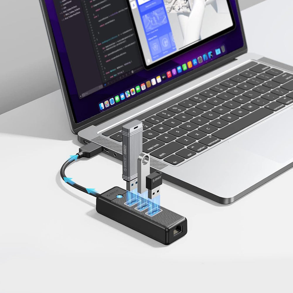 Orico PW3UR25-U3 USB Hub 4-Port 3x USB-A 3.0 1x RJ45 2.5G Ethernet 0.15m - Black