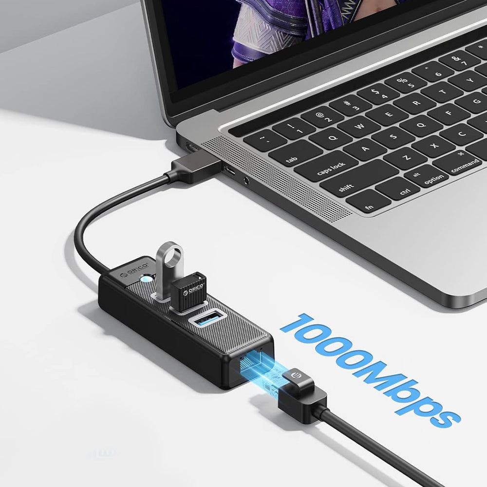 Orico PW3UR25-U3 USB Hub 4-Port 3x USB-A 3.0 1x RJ45 2.5G Ethernet 1.8m - Black