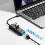 Orico PW3UR25-U3 USB Hub 4-Port 3x USB-A 3.0 1x RJ45 2.5G Ethernet 1.8m - Black