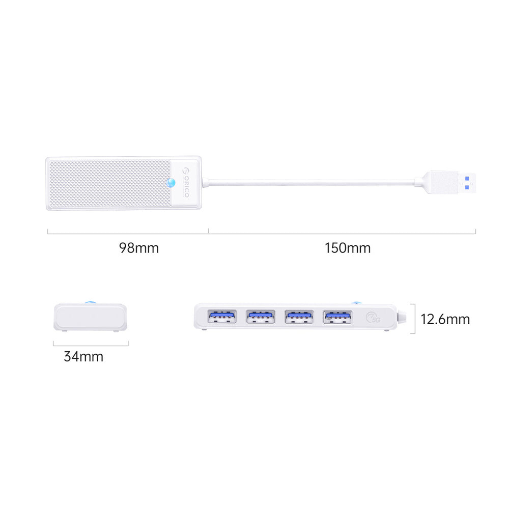 Orico PAPW4A-U3 USB Hub 4-port 4x USB-A 3.0 1 m - white