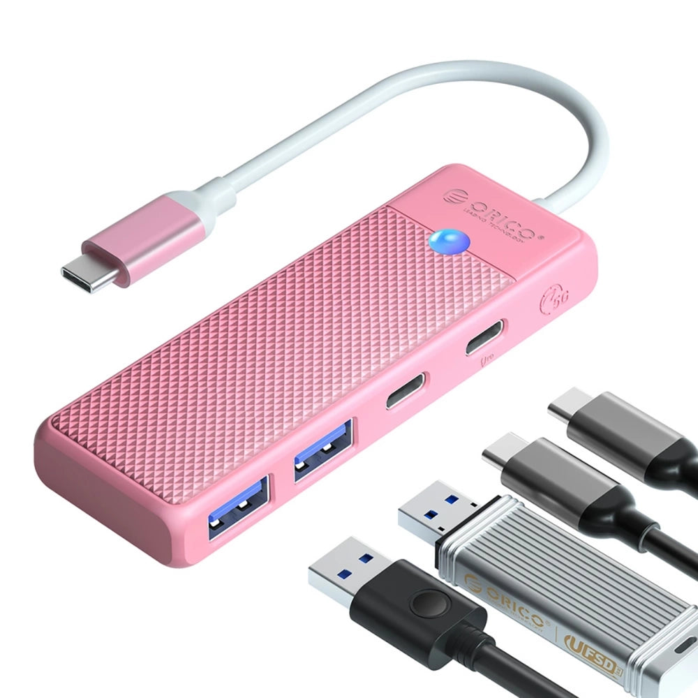 Orico PAPW2AC-C3-C3 USB Hub 4-port 2x USB-A 3.0 1x USB-C 3.0 with USB-C PD 100W charging 0.15m - pink