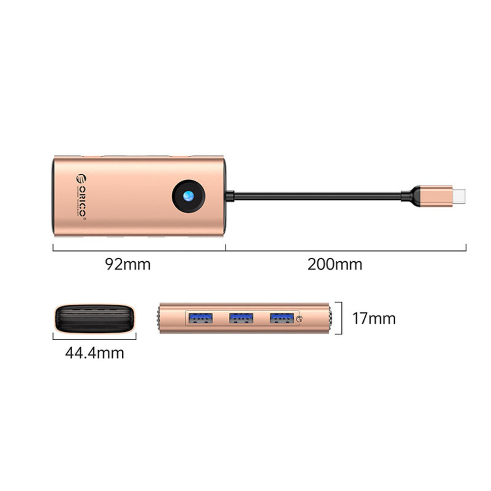 Orico PW11 6in1 USB-C Docking Station 3x USB-A 3.0 1x USB-C 3.0 1x USB-C PD 100W 1x HDMI 4K 30Hz - Rose Gold
