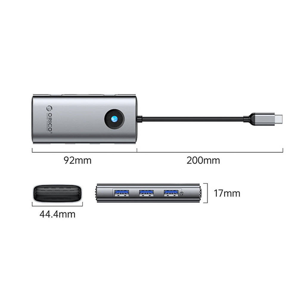 Orico PW11 6in1 USB-C Docking Station 3x USB-A 3.0 1x USB-C PD 100W 1x HDMI 4K 30Hz 1x RJ45 2.5G Ethernet - Gray