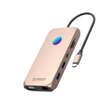 Orico XCR 12in1 RGB USB-C Docking Station 2x USB-A 3.1 1x USB-A 2.0 1x USB-C PD 100W 1x USB-C 3.1 2x HDMI 2.0 4K 60Hz 1x VGA 1080p 1x microSD/SD 3.0 1x RJ Gigabit Ethernet 1x Audio CTIA 3.5mm - Rose Gold