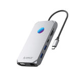 Orico XCR 12in1 RGB USB-C Docking Station 3x USB-A 3.1 1x USB-A 2.0 1x USB-C PD 100 W 1x USB-C 3.1 1x HDMI 1.4 4K 30Hz 1x VGA 1080p 1x microSD/SD 3.0 1x RJ Gigabit Ethernet 1x Audio CTIA 3.5 mm - Gray