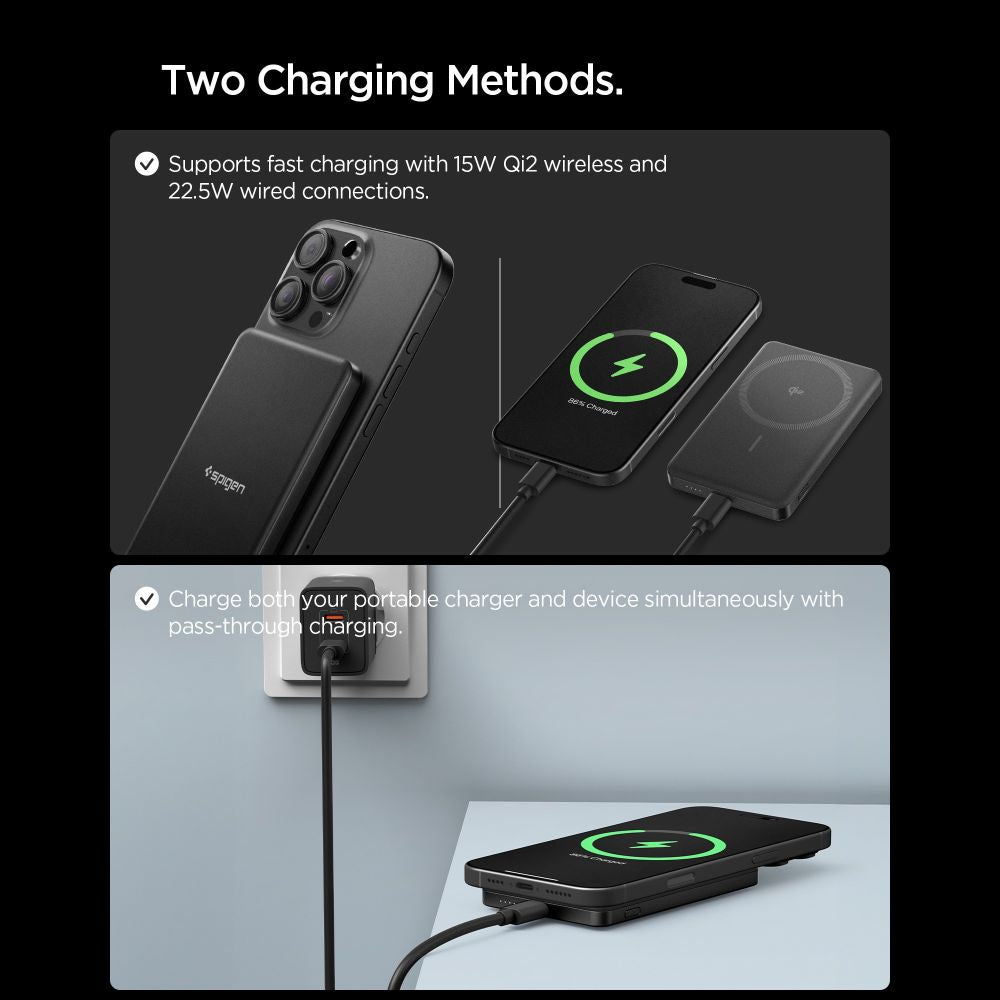 Spigen Essential EA2205MQ 5000MAH 22.5W QI2 Power Bank - sort