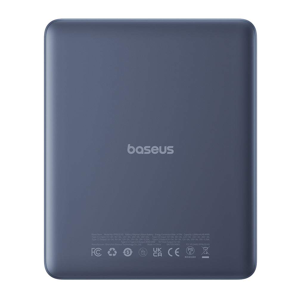 Baseus Blade2 12000mAh 65W Power Bank with Digital Display (with Baseus Mini White Series USB-C - USB-C 100W (20V/5A) 50cm Black Cable) - Blue