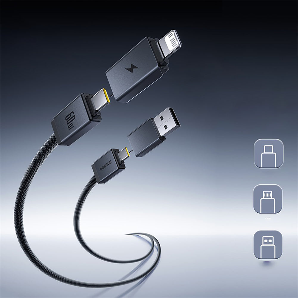 Baseus Versatile 60W USB-C - USB-C Cable with USB-A and Lightning Adapters 0.6 m - Black