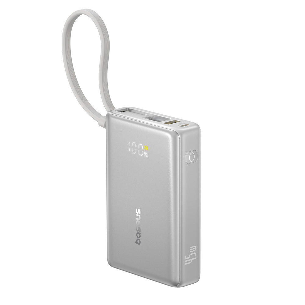 Baseus PicoGo 10000mAh 45W Powerbank with Digital Display and Built-in USB-C Cable - Titanium