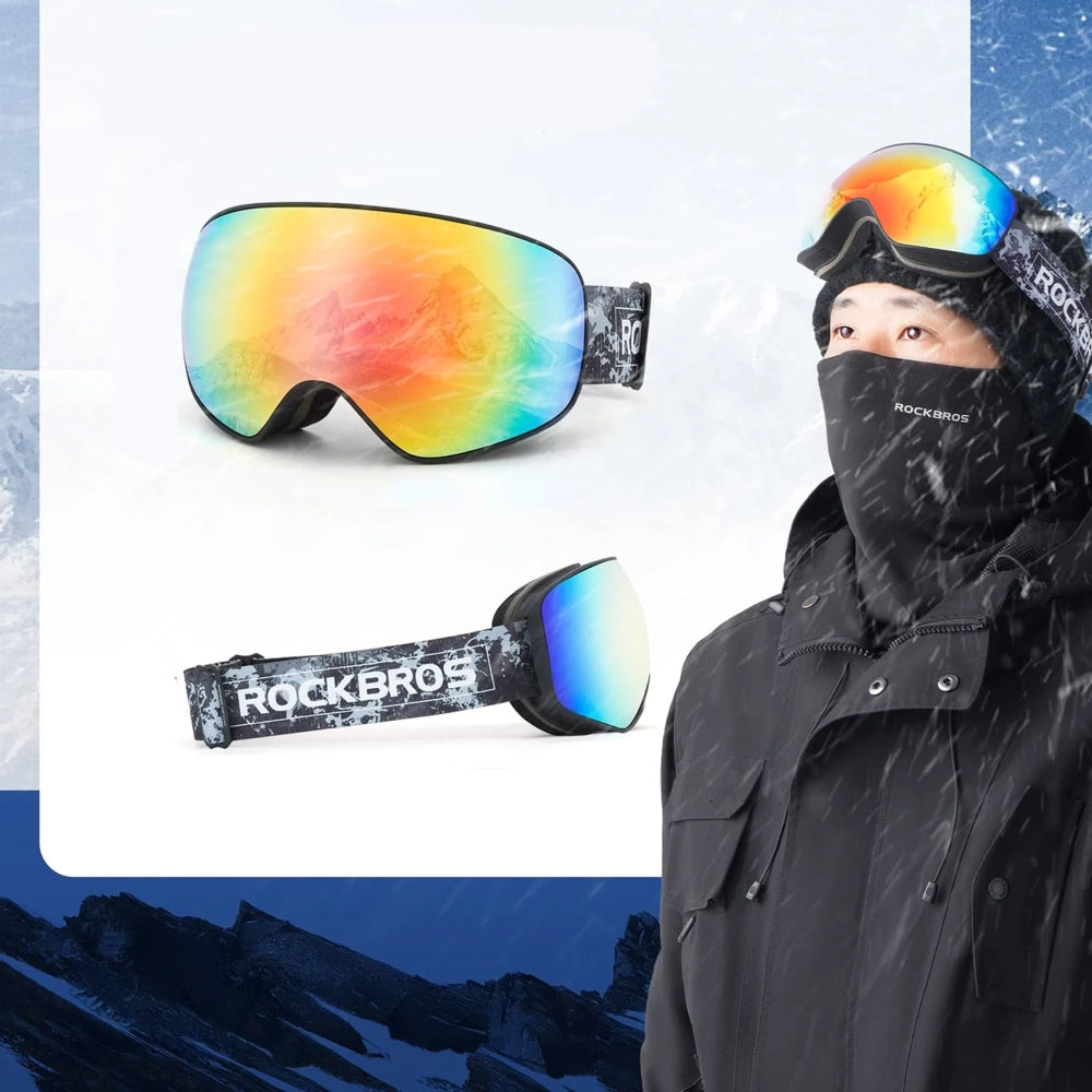 Rockbros SP284 Kids Ski Goggles Anti-Fog with UV Filter Gray Lens with Red Mirror - Black
