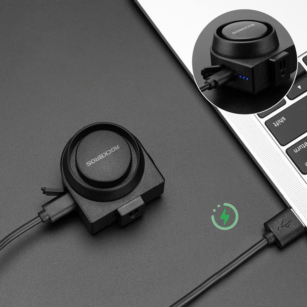 Rockbros A2 Bicycle Bell with 115 dB Alarm and USB-C Remote Control - Black