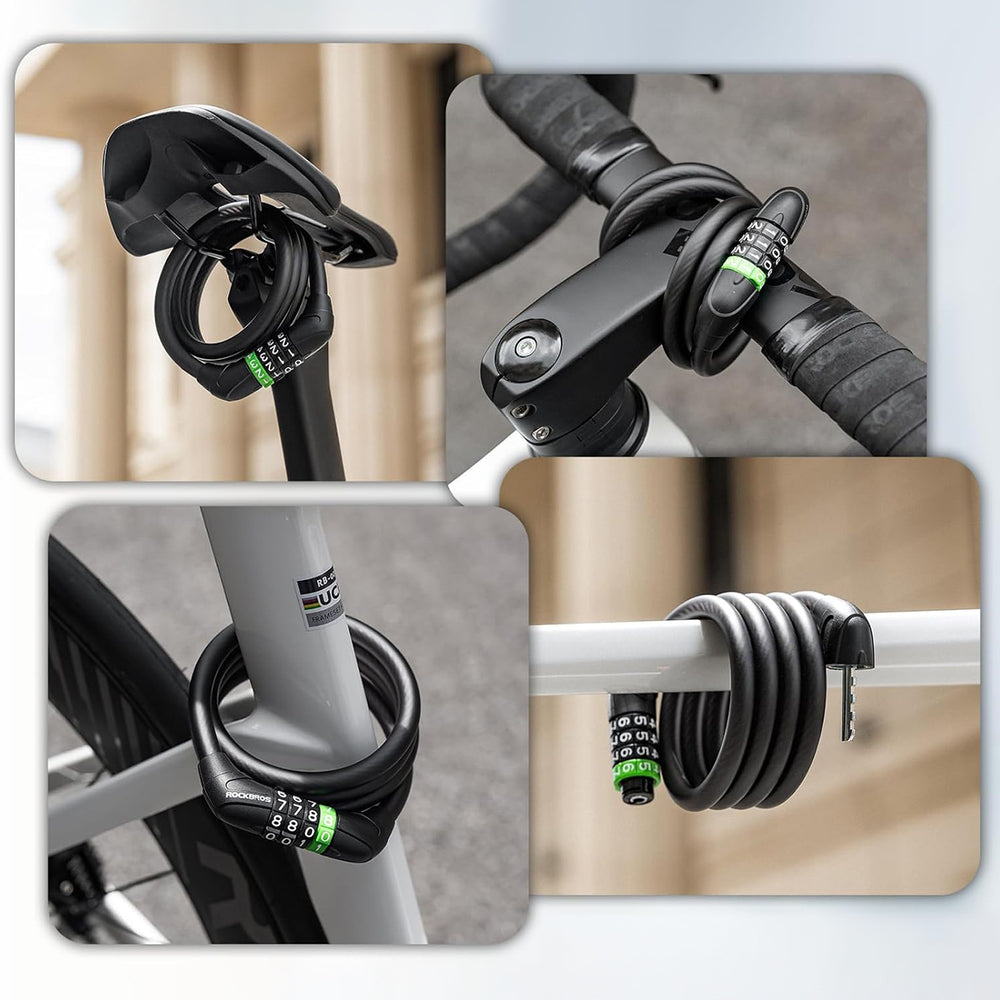 Rockbros 87632 bicycle lock with code, steel cable, 115 cm - black