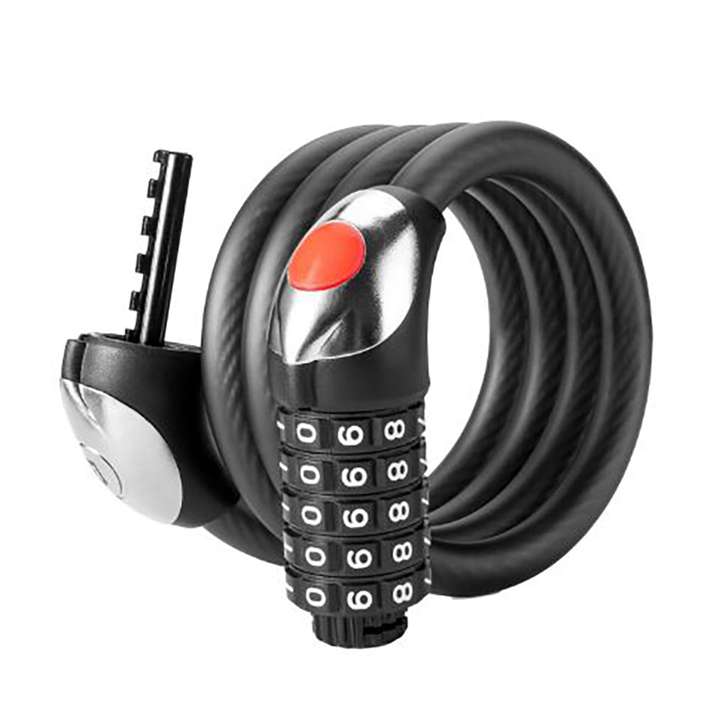 Rockbros RKS531 bicycle lock with 5-digit code, steel cable, 120 cm, with LED lighting - black
