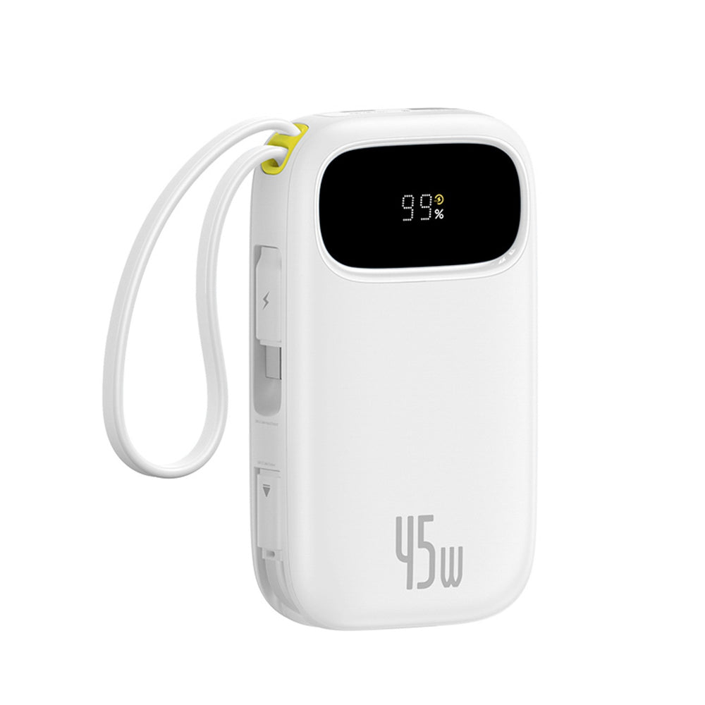 Baseus EnerFill FC31 QPow3 10000mAh 45W Power Bank med digitalt display med 2 indbyggede USB-C-kabler - hvid