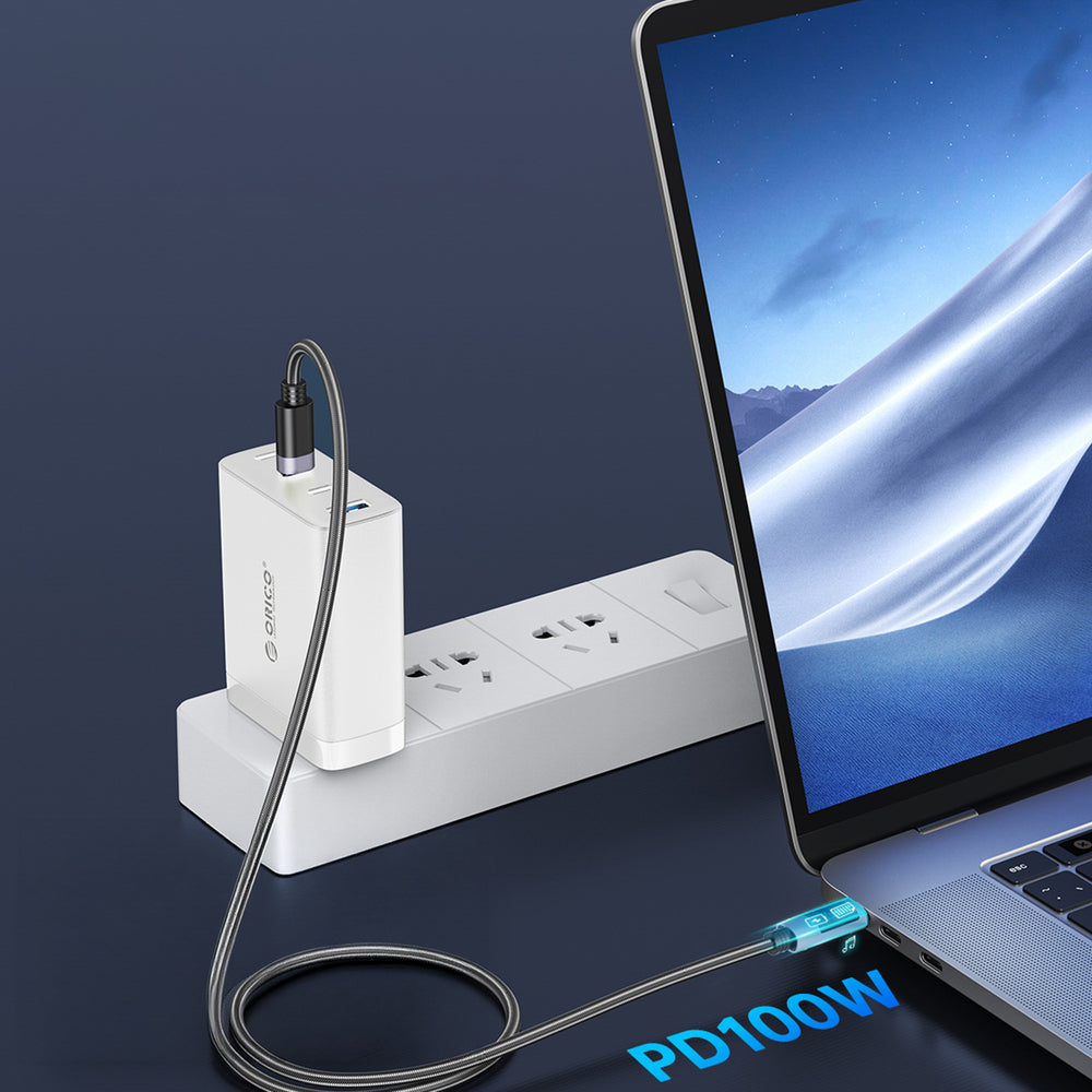 Orico LDC2C USB-C - USB-C PD 100 W Cable with LED Display 480 Mb/s 2 m - 2 pcs - Black