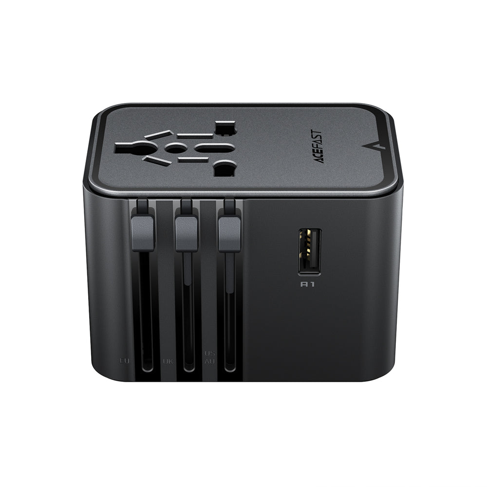 Acefast Z8 GaN 45W Travel Adapter 3x USB-C + 2x USB-A Travel Wall Charger with 2500W AC Socket - Black
