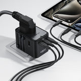 Acefast Z8 GaN 45W Travel Adapter 3x USB-C + 2x USB-A Travel Wall Charger with 2500W AC Socket - Black