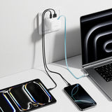 Cuktech AD653W 67W GaN 2x USB-C + USB-A Wall Charger with 70cm Retractable USB-C Cable - White