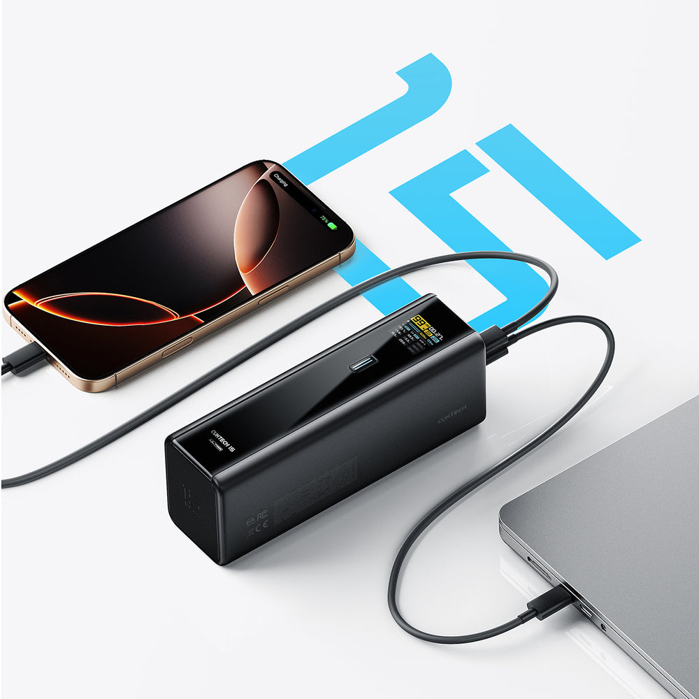 Cuktech PB200U Powerbank 210W 20000mAh 2x USB-C + USB-A with TFT display and 240W USB-C cable - black
