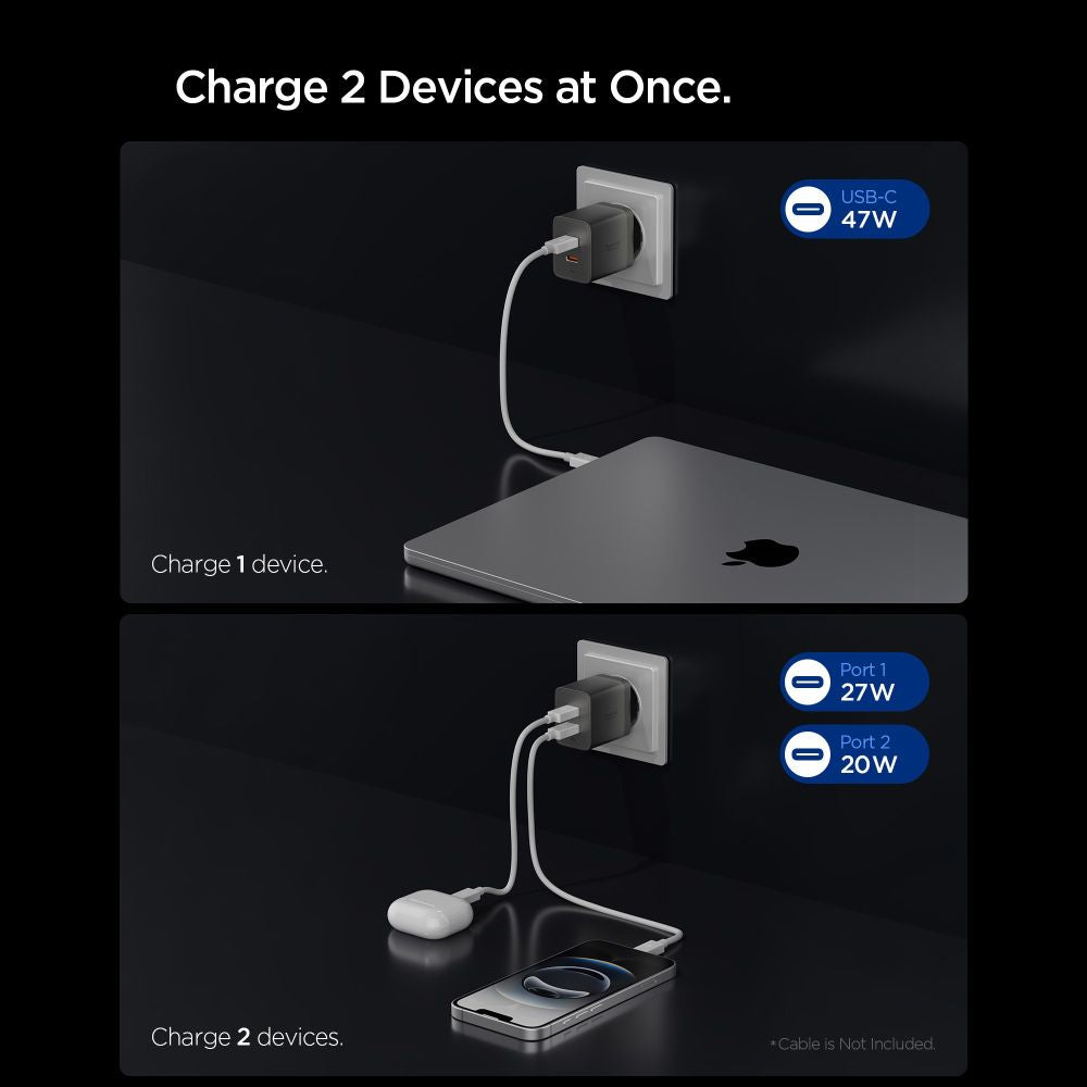 Spigen Essential EE472EU-GAN 2-Port 47W Wall Charger - Dark Gray