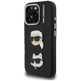 Karl Lagerfeld FW Grained Karl & Choupette Heads Pins Case for iPhone 16 Pro Max - Black