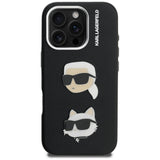 Karl Lagerfeld FW Grained Karl & Choupette Heads Pins Case for iPhone 16 Pro Max - Black