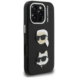 Karl Lagerfeld FW Grained Karl & Choupette Heads Pins Case for iPhone 16 Pro Max - Black
