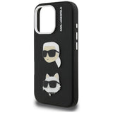 Karl Lagerfeld FW Grained Karl & Choupette Heads Pins Case for iPhone 16 Pro Max - Black