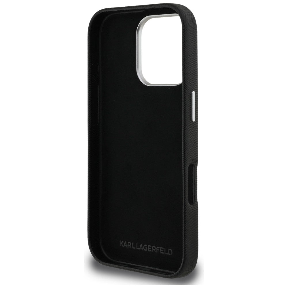 Karl Lagerfeld FW Grained Karl & Choupette Heads Pins Case for iPhone 16 Pro Max - Black